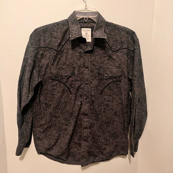 Panhandle Slim -Men’s Medium -Grey & Black Pearl Snap Western Shirt -100% Cotton - Picture 2 of 13